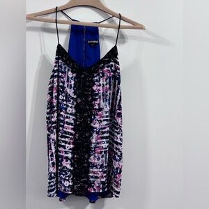 💜Express Floral Print Lace-Trim Cami Tank Top - Blue, Pink, Black